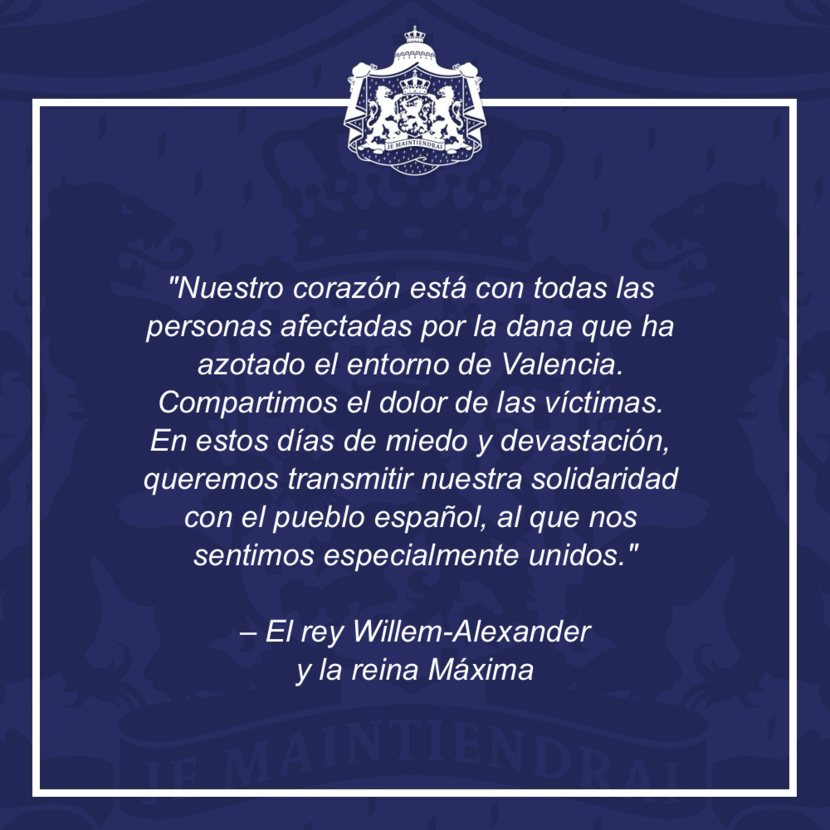 Reacción del rey Willem-Alexander y la reina Máxima a la dana y las inundaciones en el sureste de España