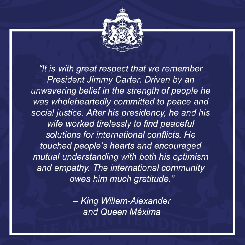 Response by King Willem-Alexander and Queen Máxima on the death of Jimmy Carter