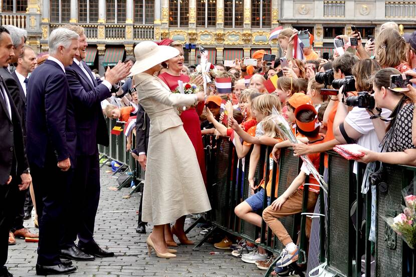 Meeting with the mayor of Brussels and walkabout in Grand-Place state visit Belgium King Willem-Alexander and Queen Máxima